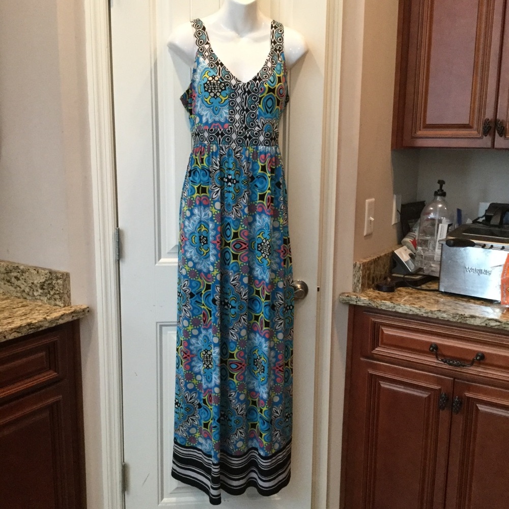 Madison Blue Floral Maxi Dress Sz Medium